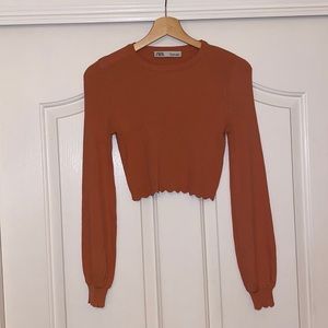 Zara orange ribbed bell sleeve sweater